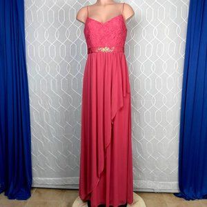 Adriana Papell Gown Salmon Peach Bridesmaid, Prom, evening gown Lace Top8